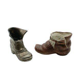 Vintage Ceramic & Metal Boot Miniature Figurines Made In Japan Toothpick Holder